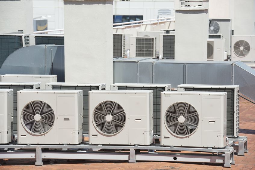 view on the roof of a building of a large air conditioning equipment